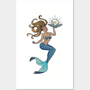 Vintage Mermaid Tattoo Blue Theme Posters and Art